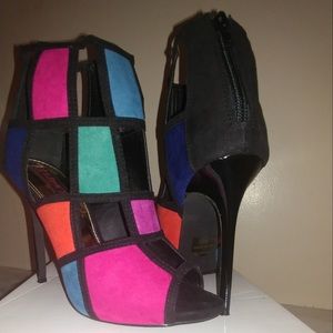 Multi Color Suede Open Toe 2 Lips Heels/Bootie 8.5